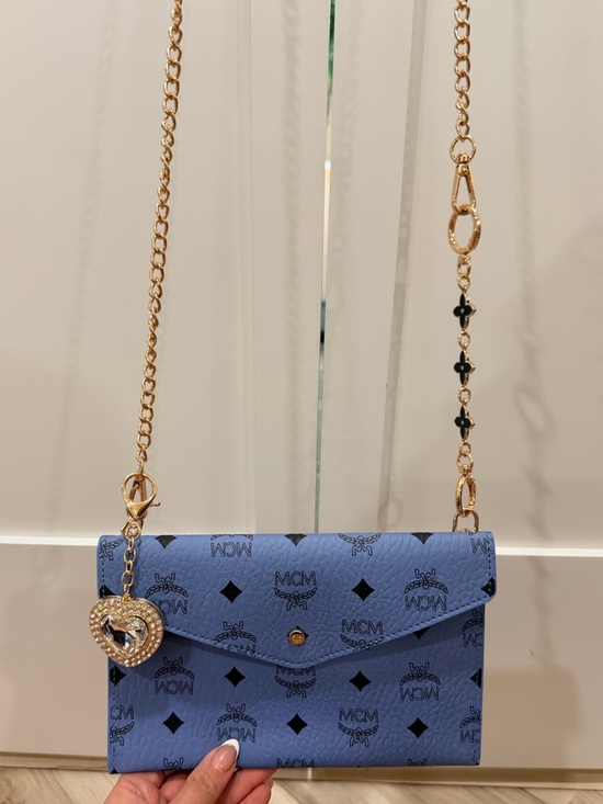 MCM g w/purchase Handbags - MCM Blue Monogram Clutch Crossbody (Novelty) + Heart extender and Keychain - NIB